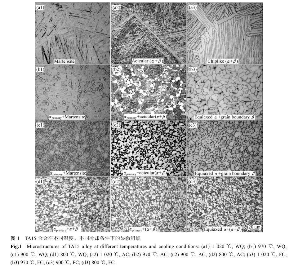 TA15合金在不同溫度、不同冷卻條件下的顯微組織